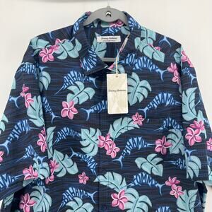 Tommy Bahama Fish Print Hawaiian Button Shirt Blue 1XLB Stretch Wicking NWT
